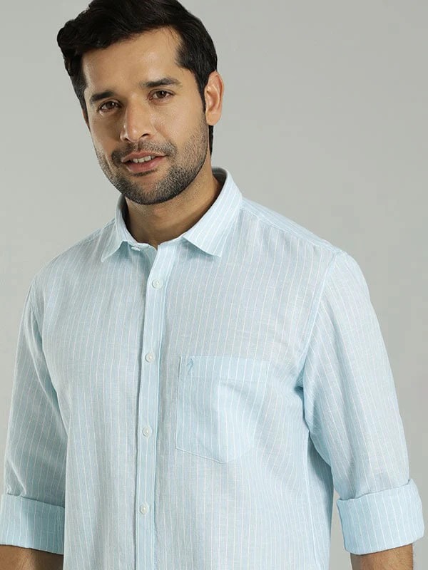 Indian Terrain Men's Regular Fit Full Sleeve Striped Blue Shirt